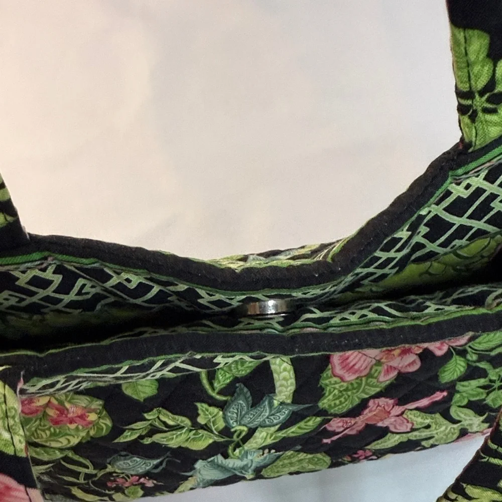 Vera Bradley Black Tote with Pink and Green Floral Pattern